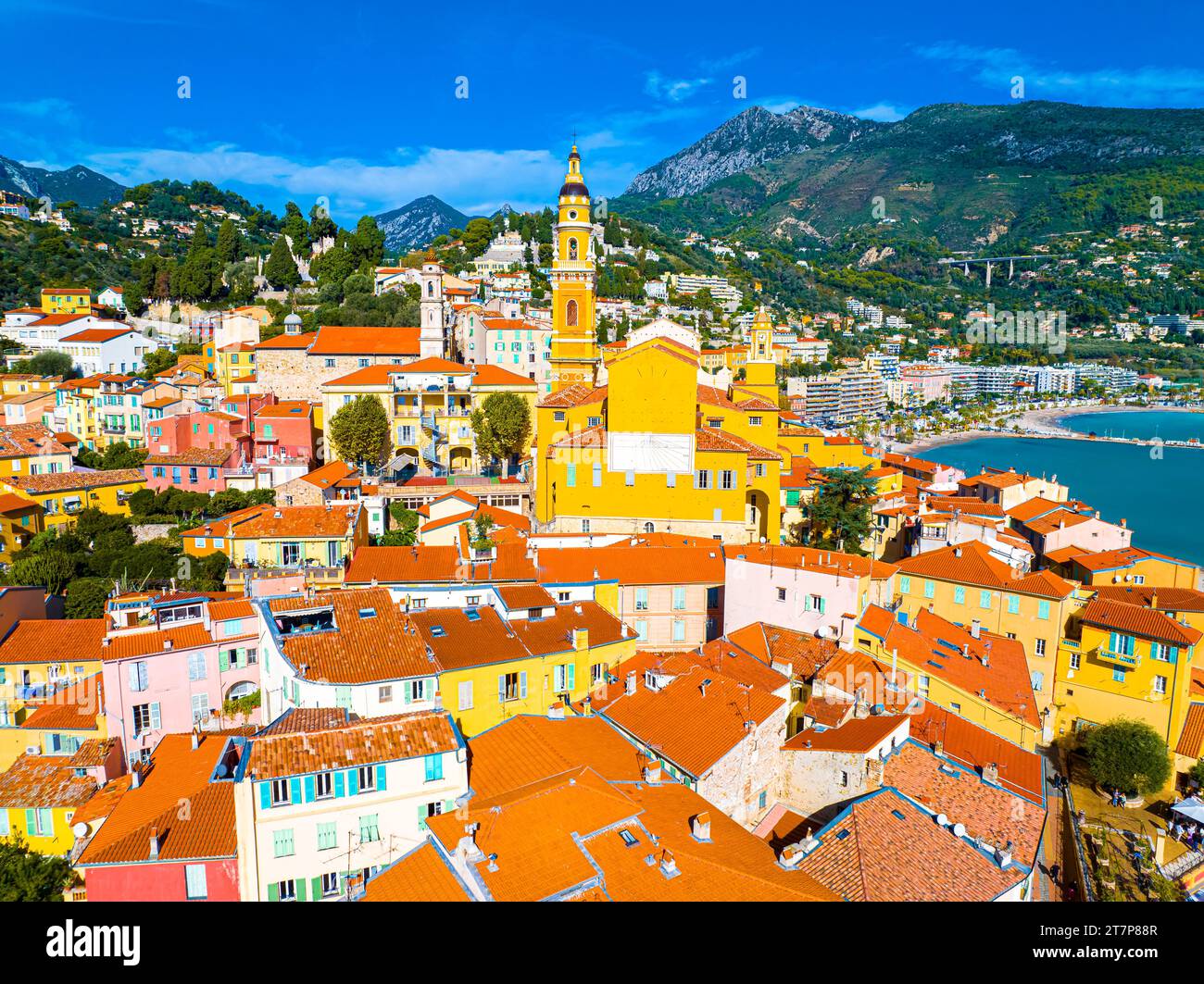 View of Menton, a town on the French Riviera in southeast France known