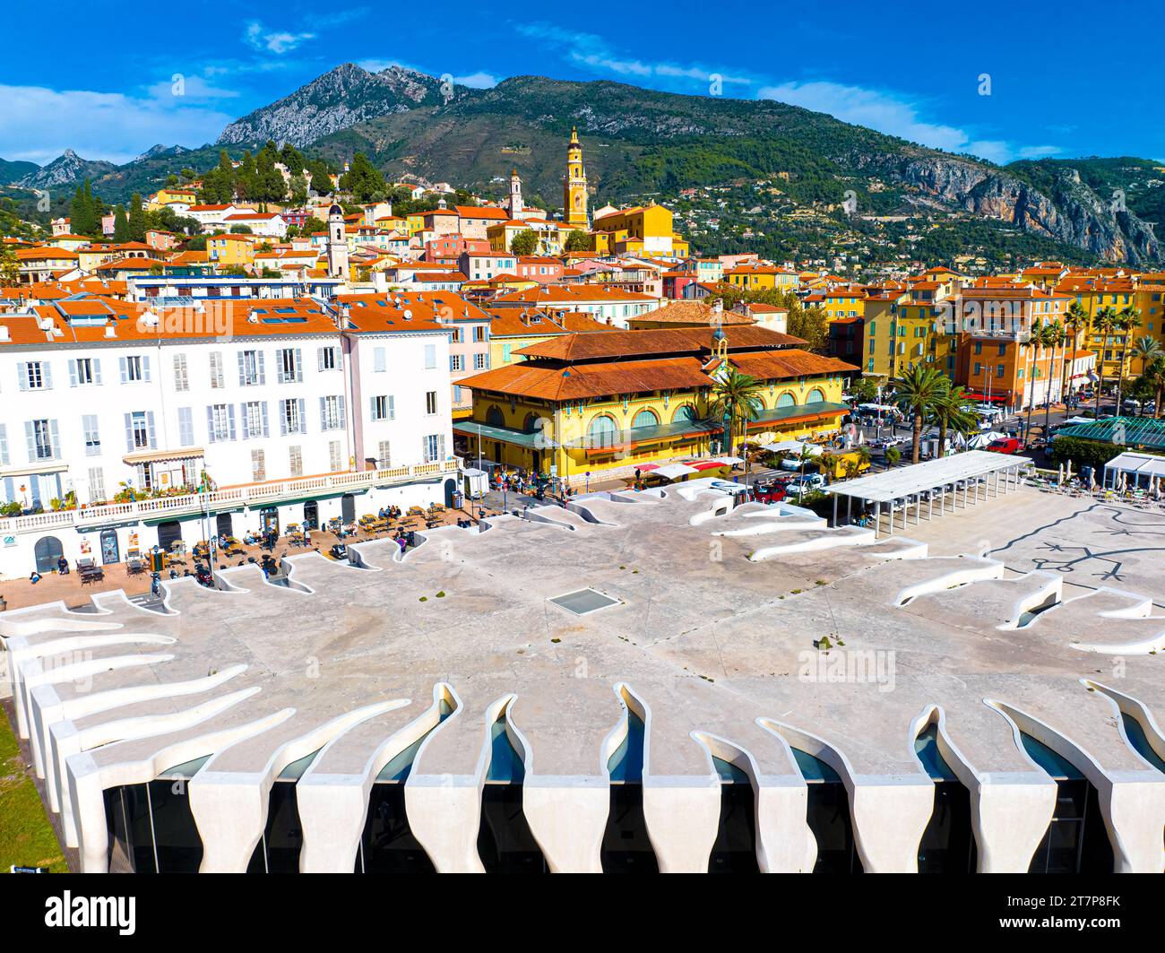 View of Menton, a town on the French Riviera in southeast France known