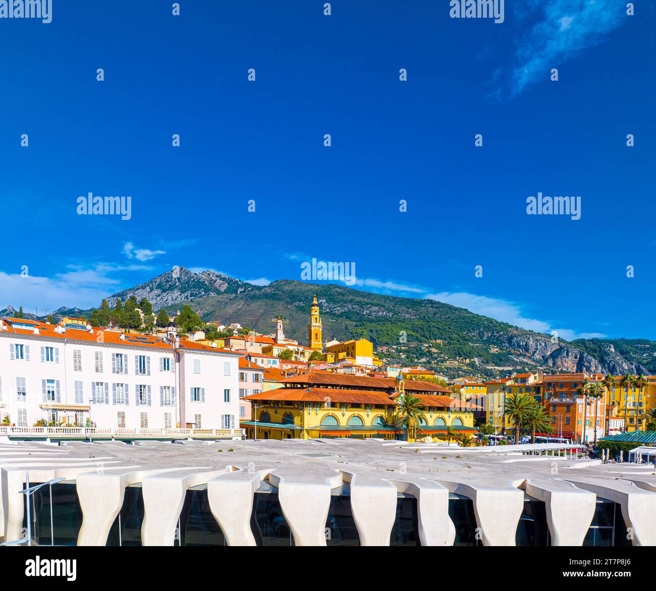 View of Menton, a town on the French Riviera in southeast France known
