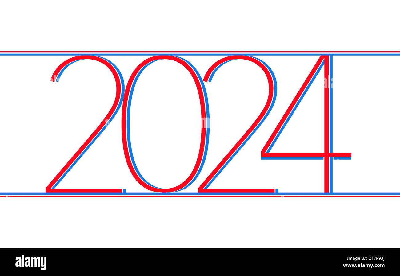 A New Year themed 2024 is seen here in a 3-d illustration. The presidential election and wars are topics for 2024 Stock Photo