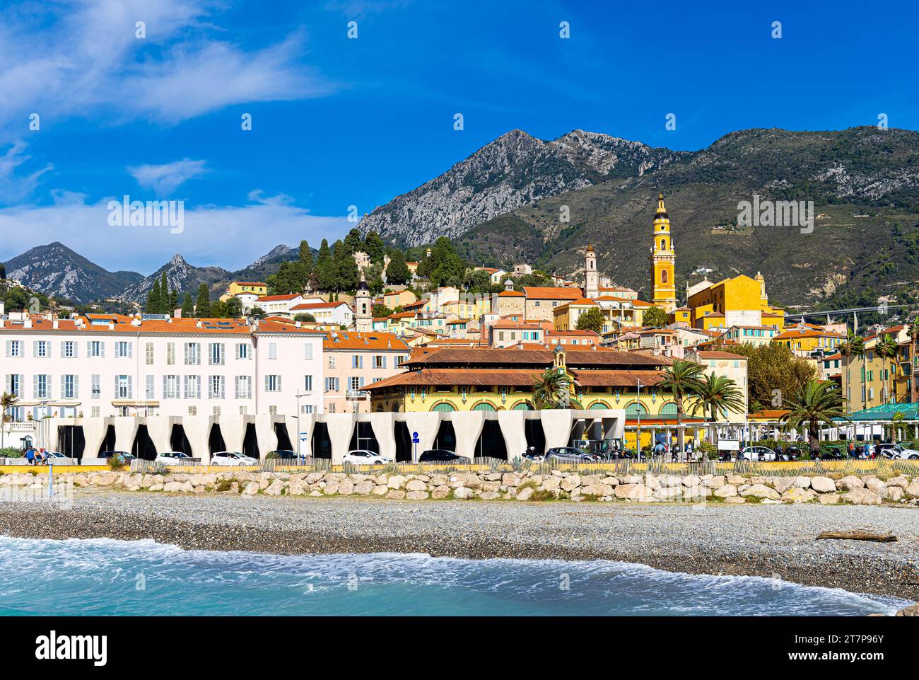 View of Menton, a town on the French Riviera in southeast France known