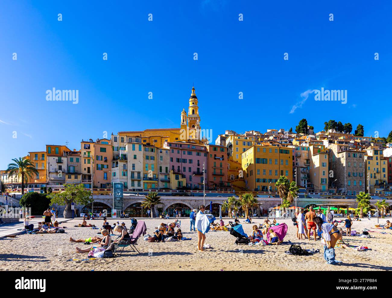 View of Menton, a town on the French Riviera in southeast France known