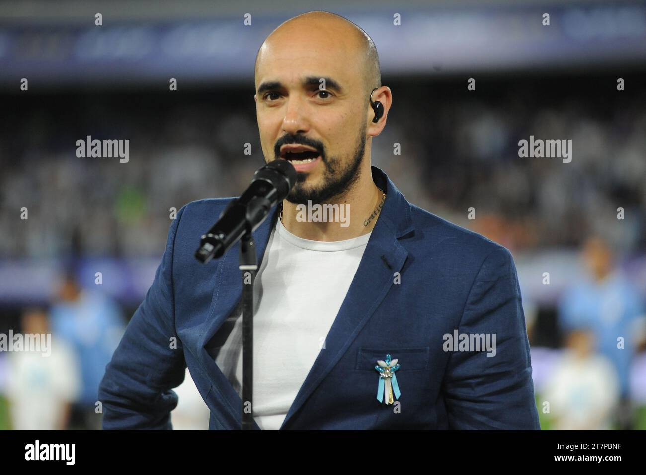 Buenos Aires, Argentina; 16th november 2023. Abel Pintos sing the national song during the match between Argentina vs. Uruguay for the Conmebol Qualifiers for the 2026 FIFA World Cup Stock Photo