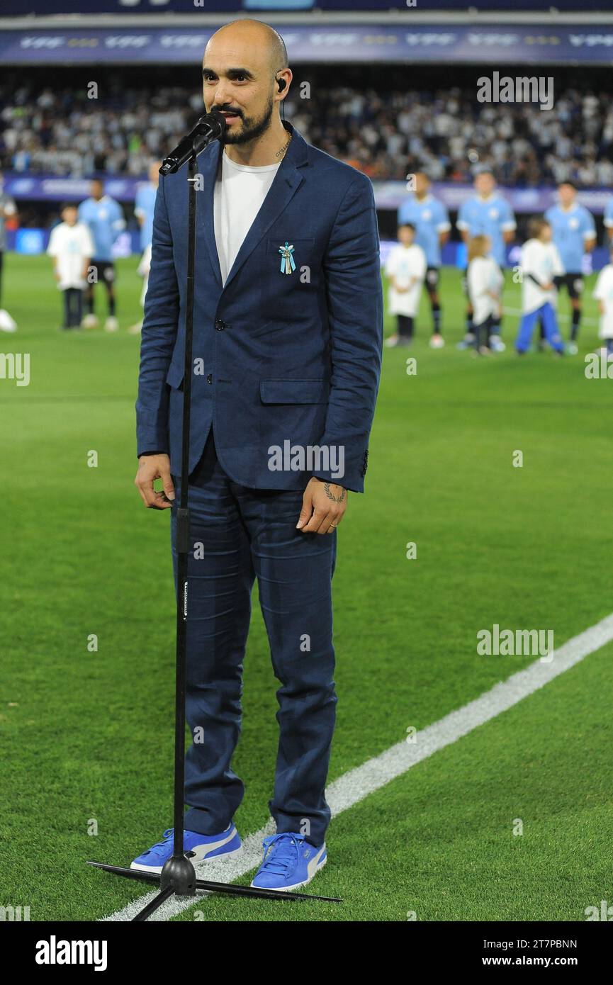 Buenos Aires, Argentina; 16th november 2023. Abel Pintos sing the national song during the match between Argentina vs. Uruguay for the Conmebol Qualifiers for the 2026 FIFA World Cup Stock Photo