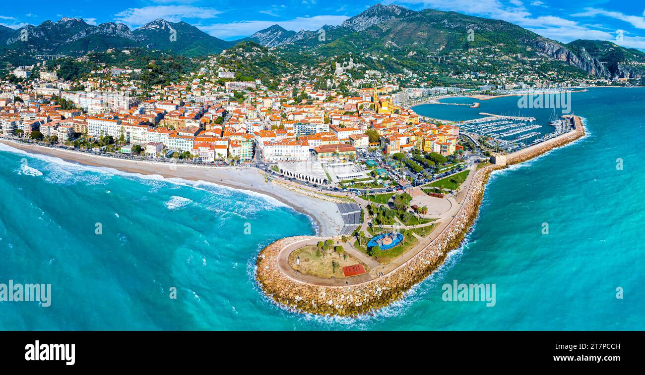 View of Menton, a town on the French Riviera in southeast France known
