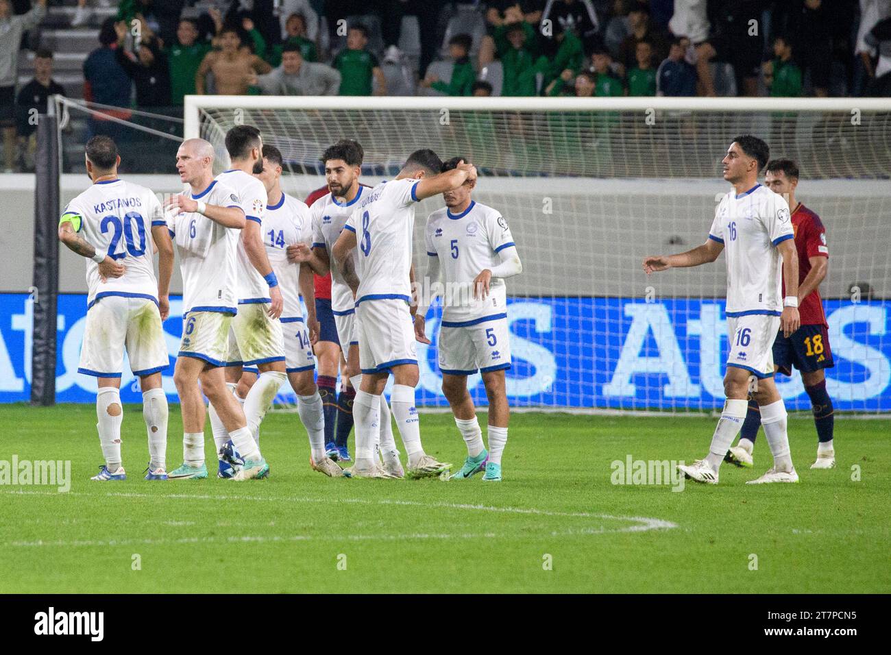 Limassol, Cyprus. 16th Nov, 2023. Players of Cyprus celebrate their