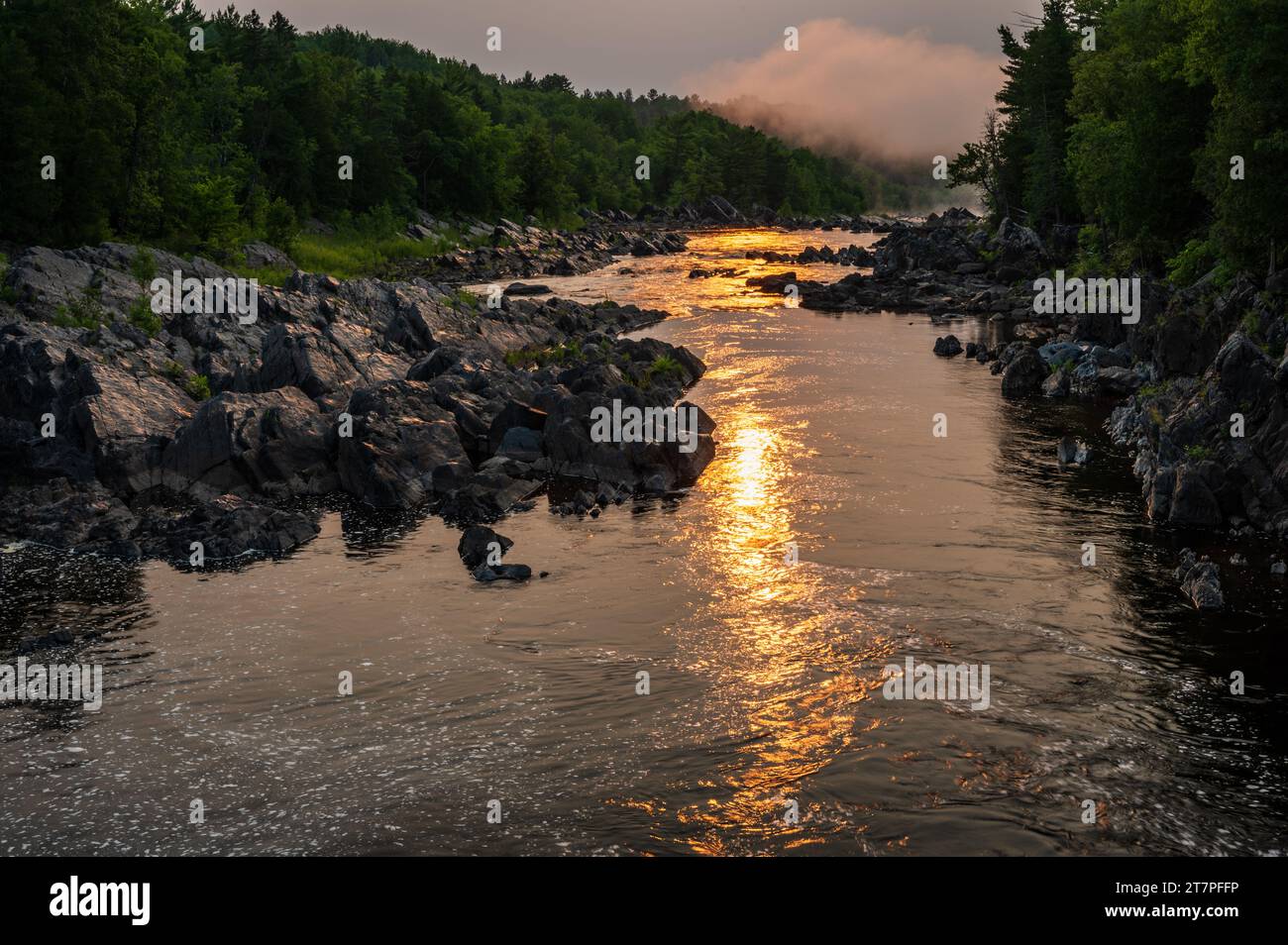 Sun Rise Over the St. Louis River in Jay Cooke State Park in Minnesota Stock Photo