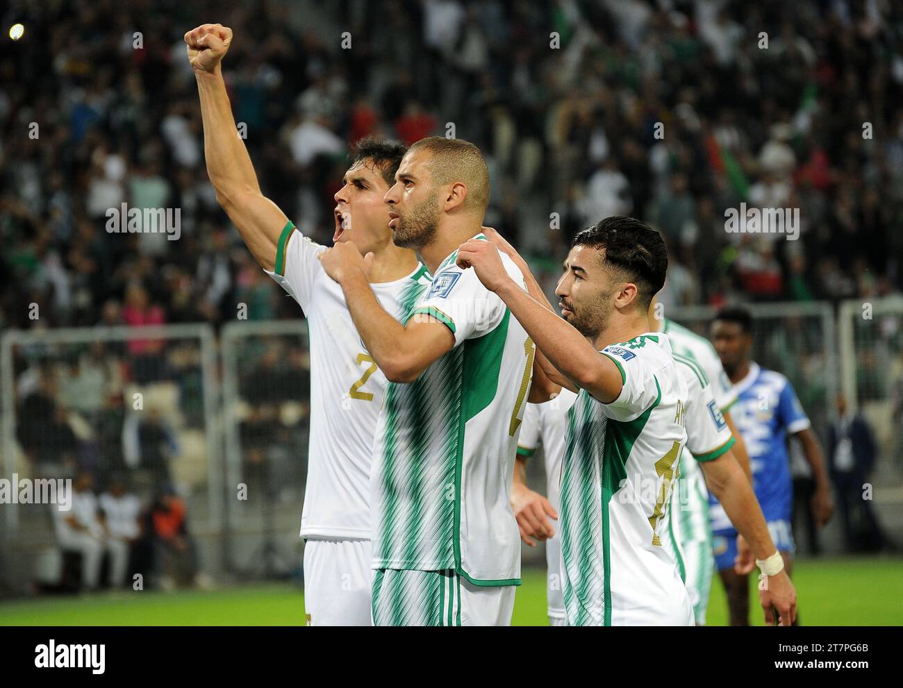 Algiers. 17th Nov, 2023. Players of Algeria celebrate their goal during