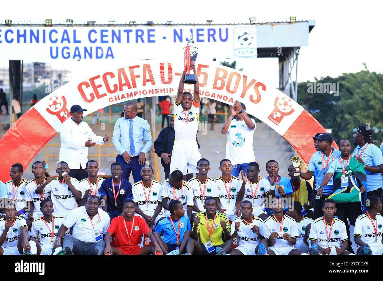 Buikwe, Uganda. 16th Nov, 2023. Players of Zanzibar celebrate with the