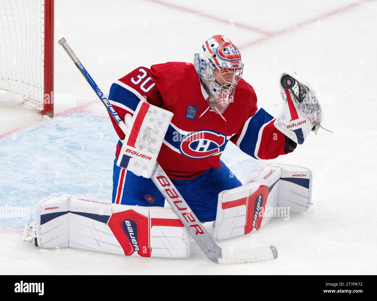 Montreal Canadiens goaltender Cayden Primeau (30) makes a save against