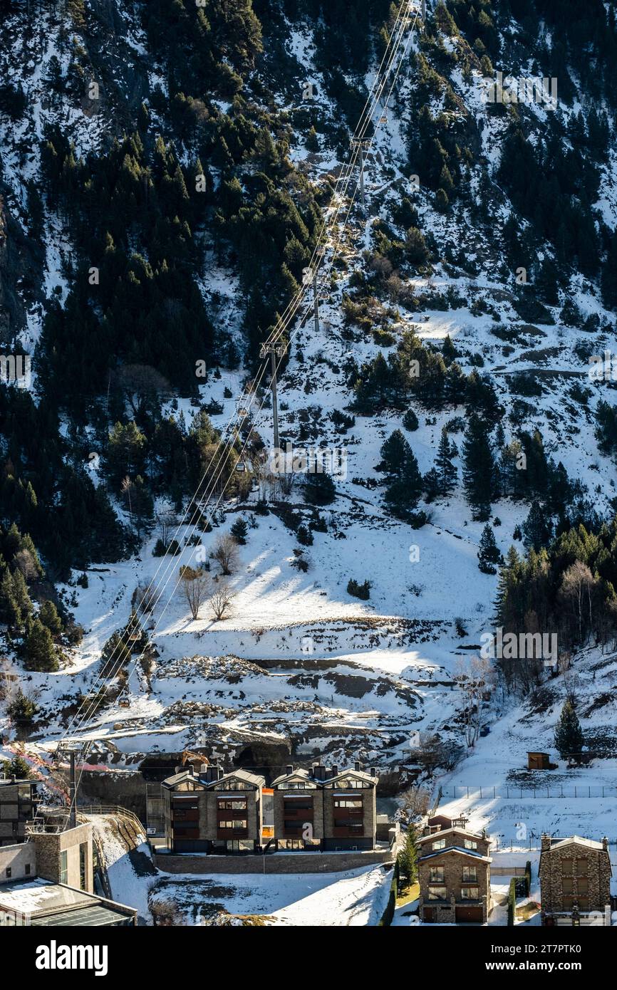Aerial view of the town of Canillo in winter in Andorra Stock Photo