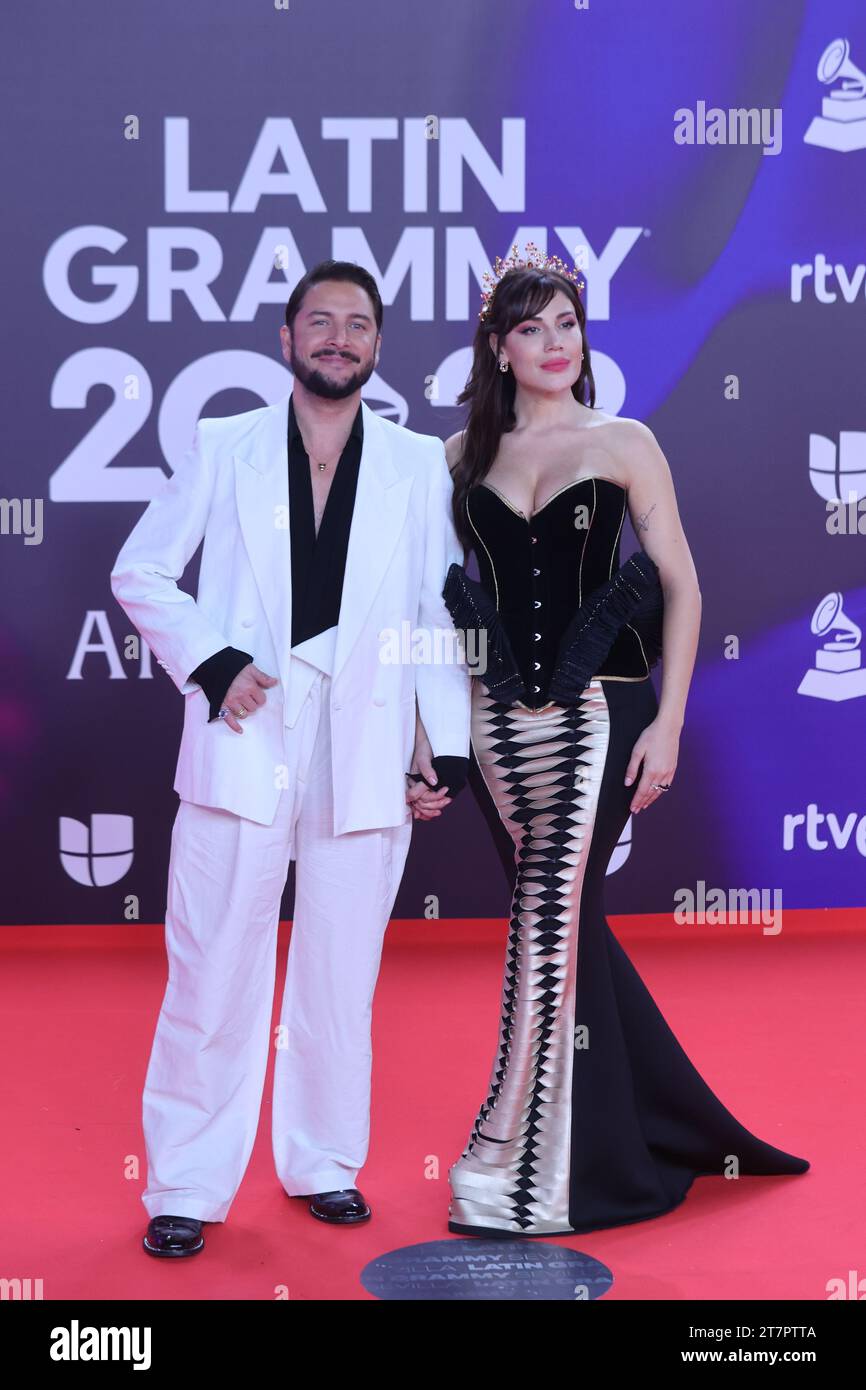 November 16, 2023: November 16, 2023 (Sevilla ) The singer Manuel Carrasco and your wife in the photocall of the Latin Grammy (Credit Image: © Lorenzo Carnero/ZUMA Press Wire) EDITORIAL USAGE ONLY! Not for Commercial USAGE! Stock Photo