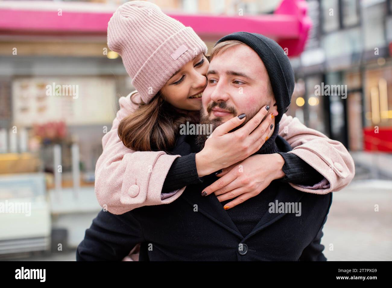 Young couple piggy back ride 9 Stock Photo - Alamy