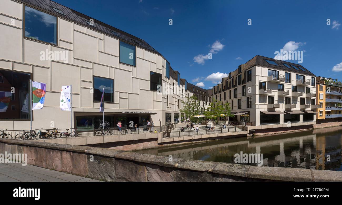 General view of the Augustinerhof with the German Museum Nuremberg, the Museum of the Future, in front the Pegnitz, Nuremberg, Central Franconia Stock Photo