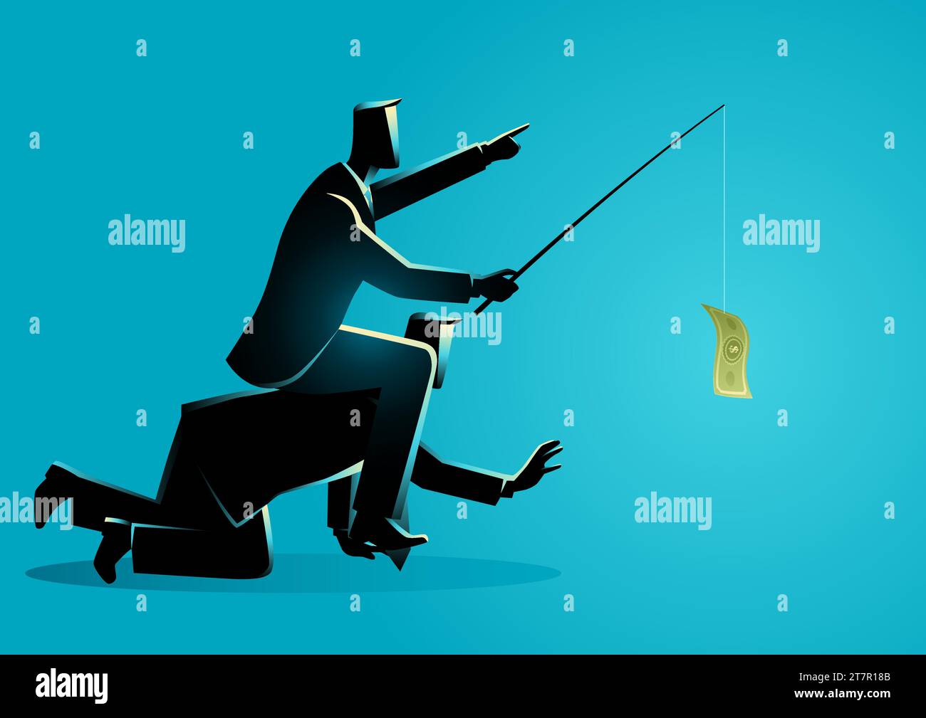 Business vector illustration of a businessman riding on back of another businessman or employee by giving money as a bait, modern slavery in the busin Stock Vector