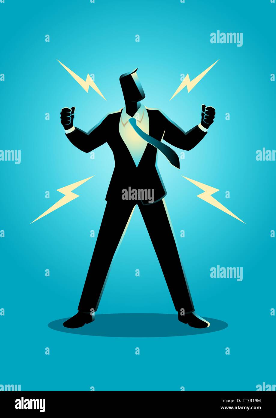 Vector illustration of energized businessman, confidence, optimism ...
