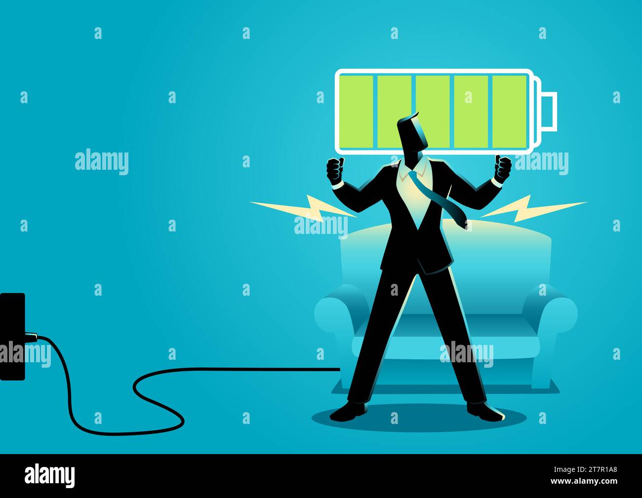 Business concept illustration of a businessman after getting restful sleep and waking up energized Stock Vector
