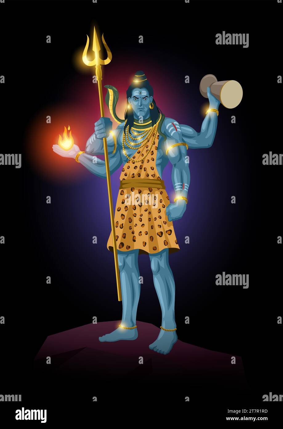 Vector illustration of Lord Shiva standing on top of a rock, Indian God