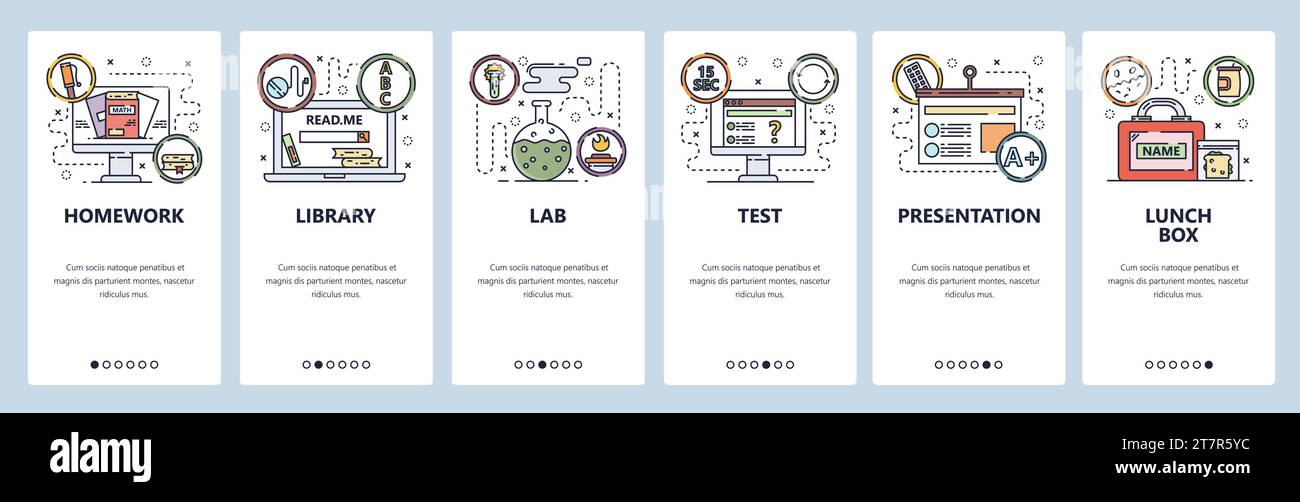 Mobile app onboarding screens. School education, chemistry lab ...