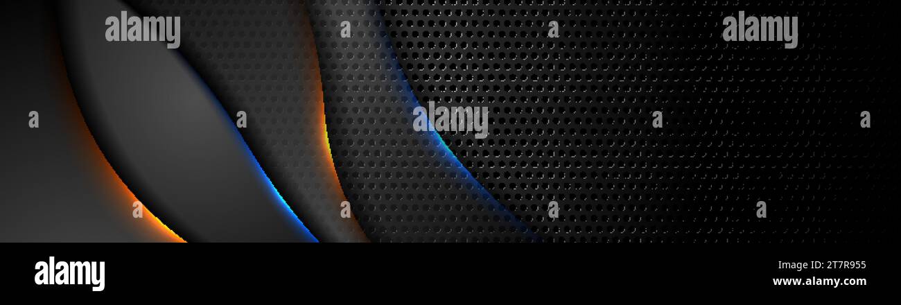 Futuristic technology abstract perforated background with orange blue ...