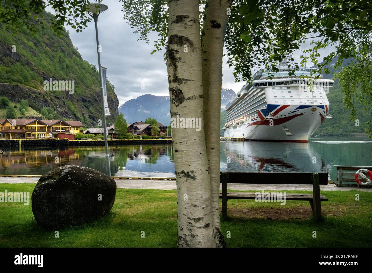 A cruise ship in the port of Flam Stock Photo - Alamy