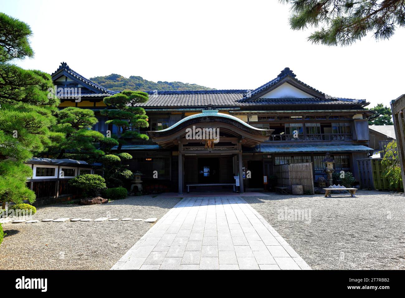 Traditional building near Futamiokitama Shrine and Sacred Meoto Iwa (Wedded Rocks) at Futami, Mie Prefecture, Japan Stock Photo