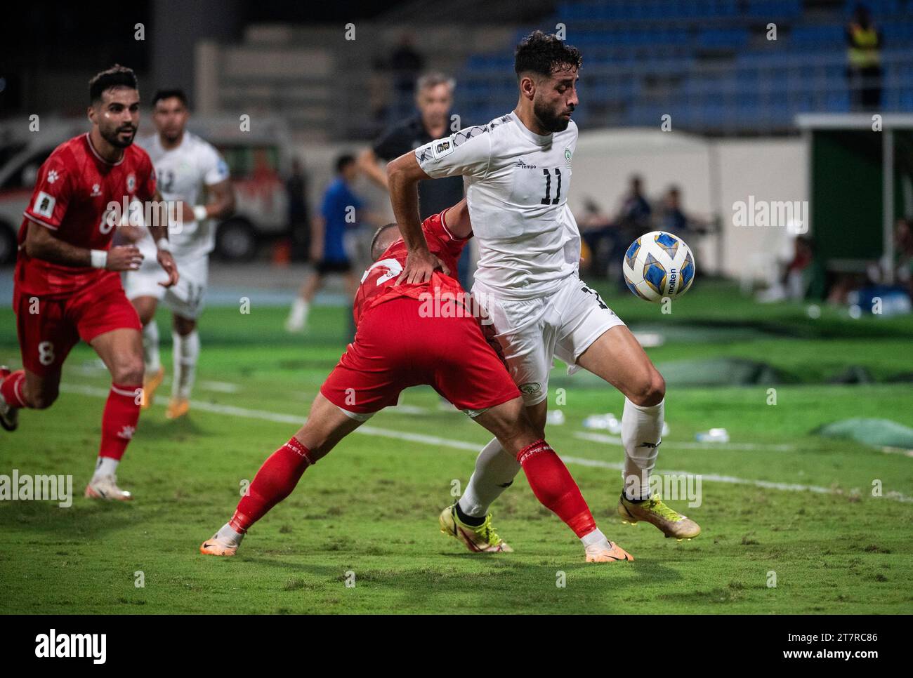 Nassar Nassar 5 Of Lebanon Fights For The Ball With Oday Dabbagh 11 Nassar Nassar 5 Of Lebanon Fights For The Ball With Oday Dabbagh 11 Of Palestine During The 2026 Fifa Soccer World Cup Qualifier In Sharjah United Arab Emirates Thursday Nov 16 2023 Ap Photomartin Dokoupil 2T7RC86 
