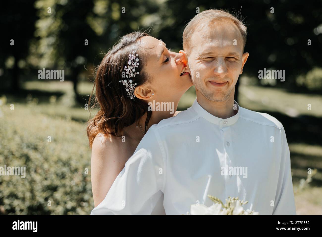 Happy bride and groom after wedding ceremony Stock Photo - Alamy
