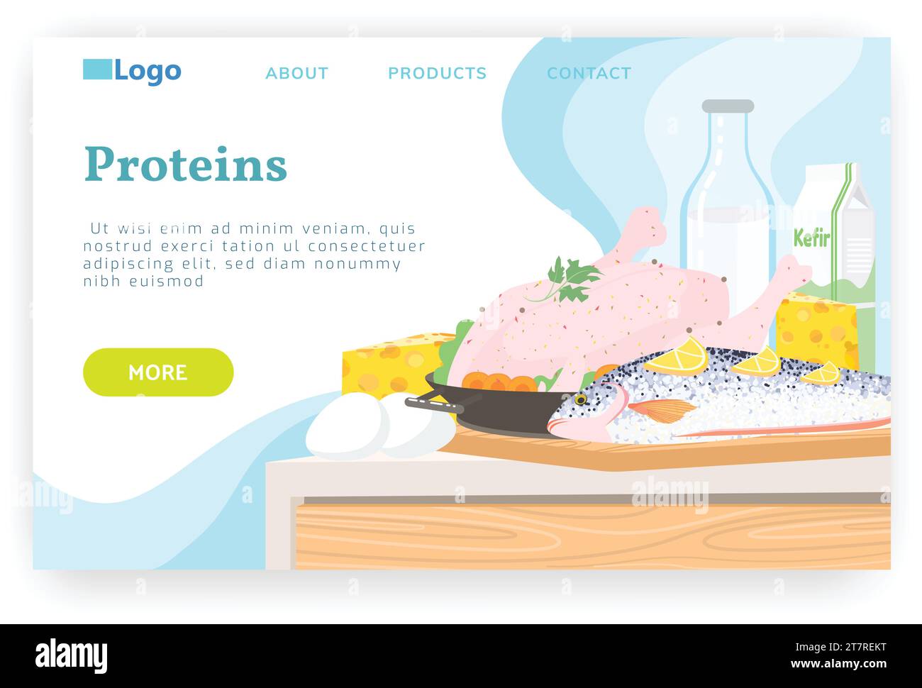 Healthy food and balanced ration. Chicken meat and fish, dairy products