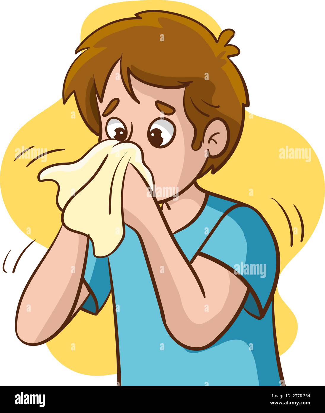 Illustration of a Kid Boy Sneezing and Wiping His Nose Stock Vector
