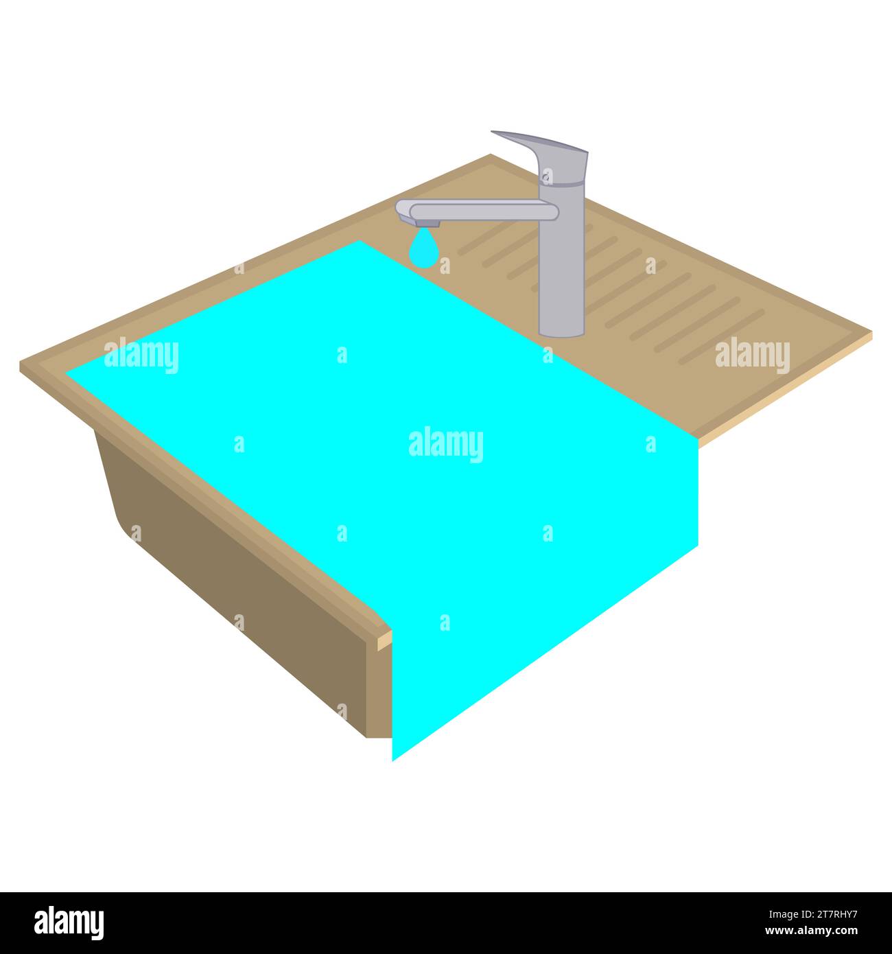 Kitchen sink Is clogged. Water flows from top to bottom. Dripping water