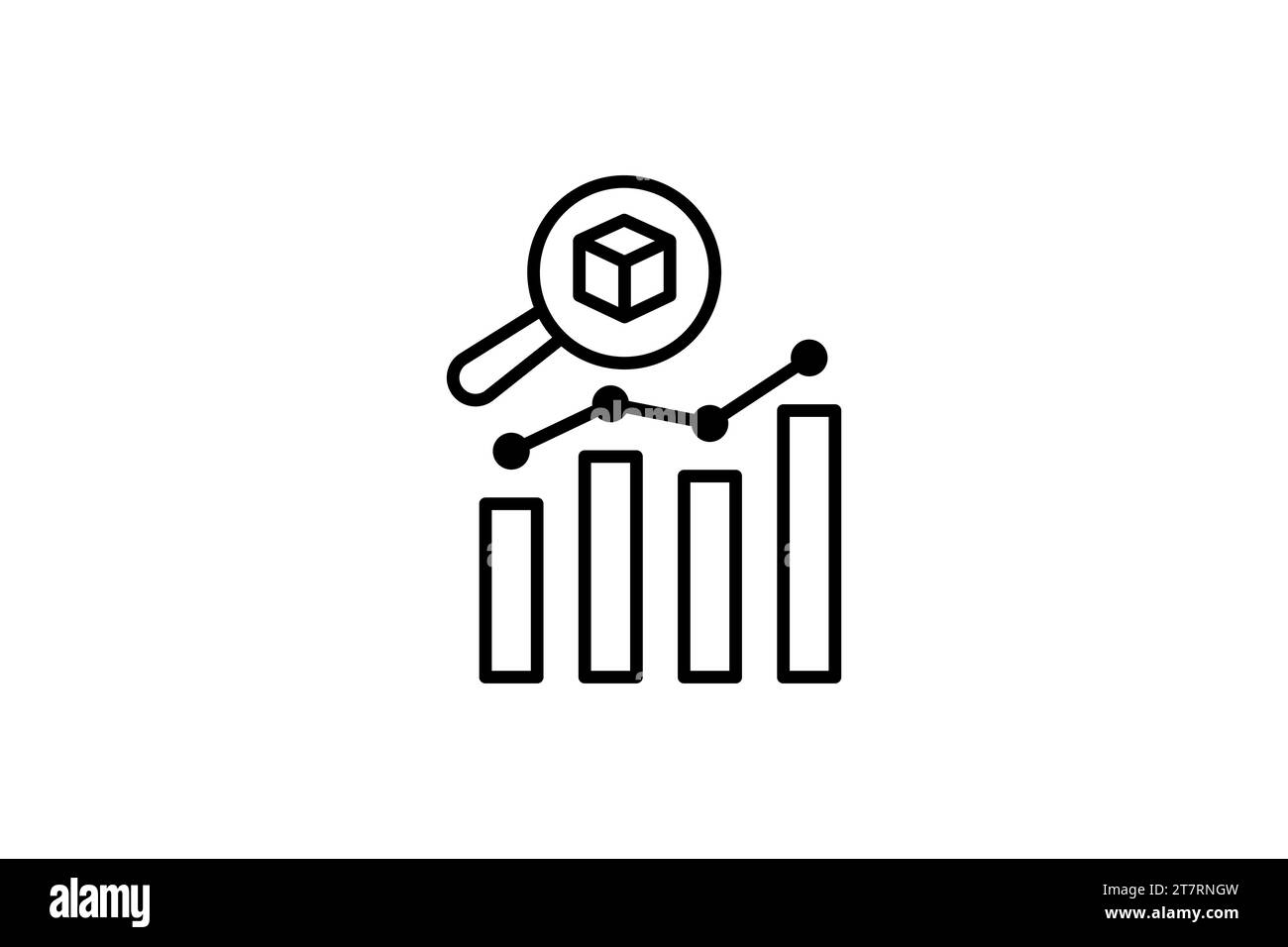 Big data analytics icon. Magnifying glass over data analytics charts ...