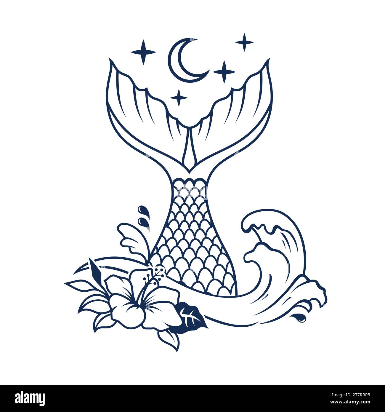 Aesthetic Floral Mermaid Silhouette Graphic Clip Art Stock Vector Image ...