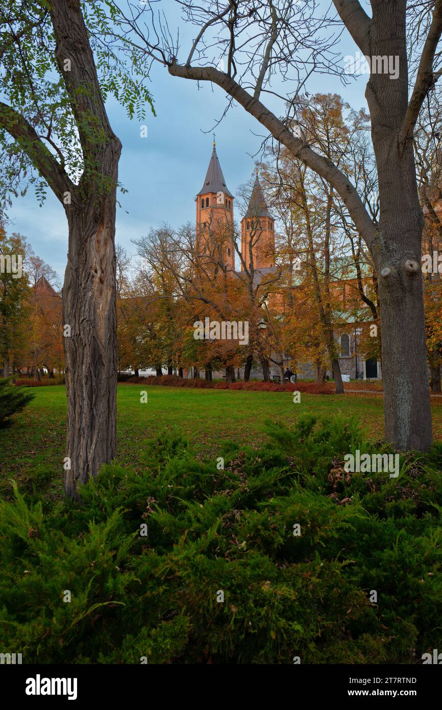 30 10 2022: View Cathedral towers and princely castle, of the Tumskie hill in autumn. Plock, Poland Stock Photo