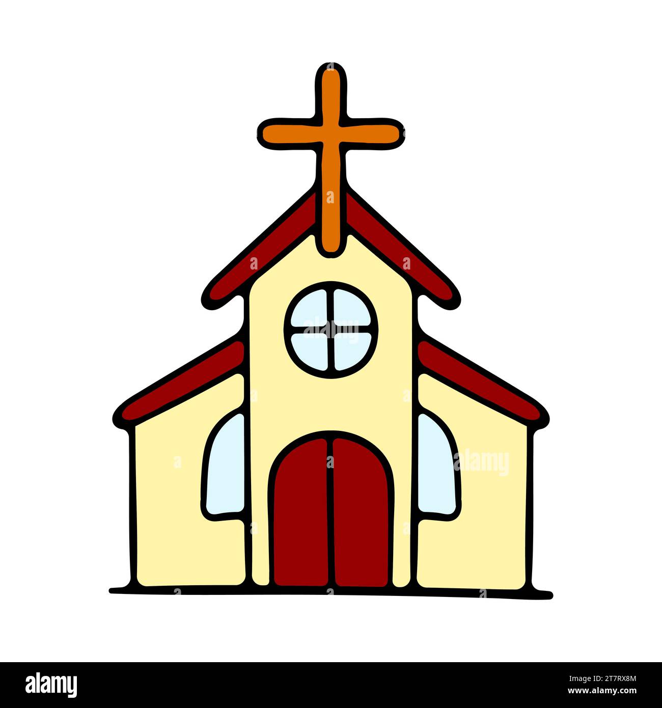 Church with a wooden cross. Christian Catholic or Orthodox Church. Christmas concept. Religion, god, jesus christ, prayer, resurrection, sunday. Stock Vector
