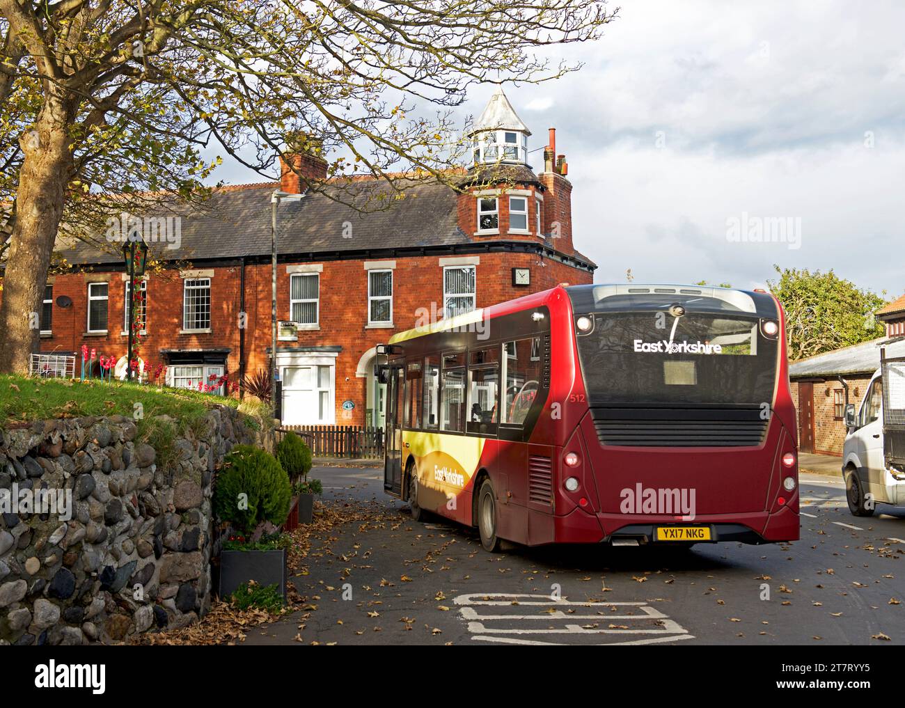 Singledecker bus at busstop in the village of Easington, Holderness