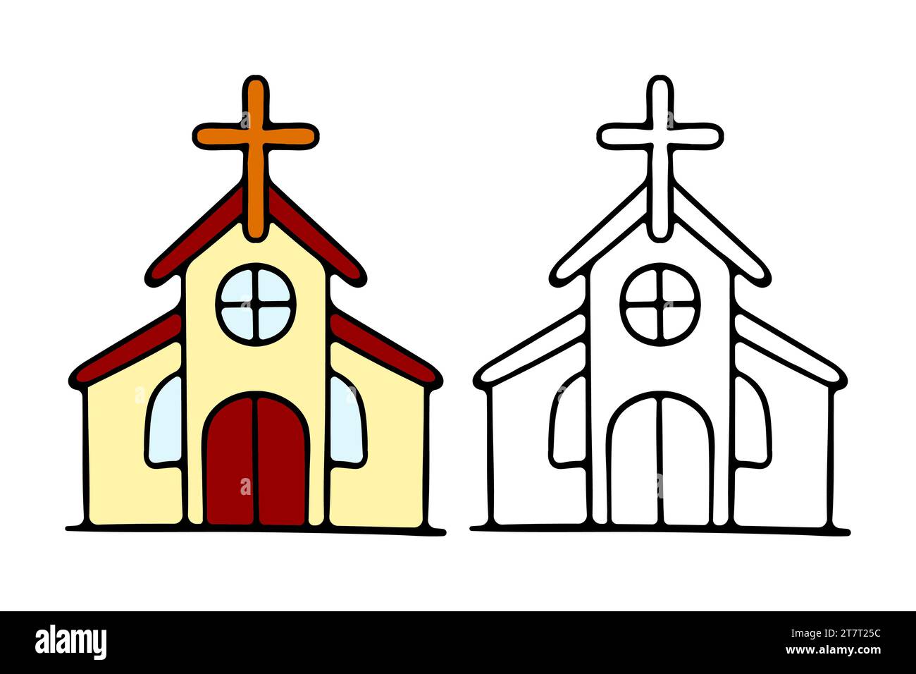 Church with a wooden cross. Christian Catholic or Orthodox Church. Christmas concept. Religion, god, jesus christ, prayer, resurrection, sunday. Stock Vector