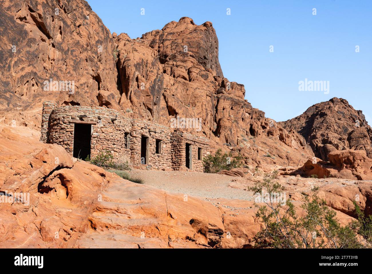 The Cabins, built by the Civilian Conservation Corps (CCC), in Valley of Fire State Park, near Las Vegas, Nevada. Stock Photo
