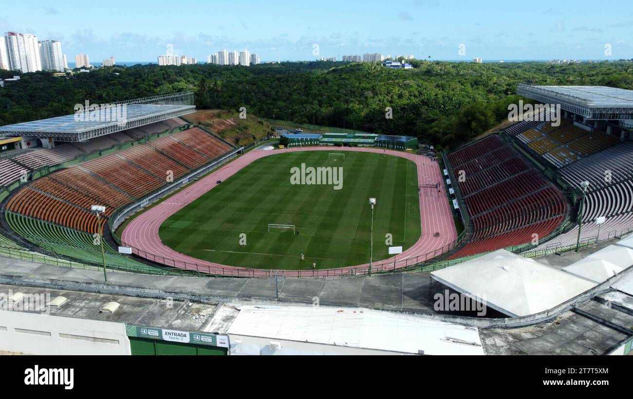 pituacu stadium in salvador salvador, bahia, brazil - october 11, 2023: aerial view of the pituacu metropolitan stadium in the city of Salvador. SALVADOR BAHIA BRAZIL Copyright: xJoaxSouzax 111023JOA4312462 Credit: Imago/Alamy Live News Stock Photo
