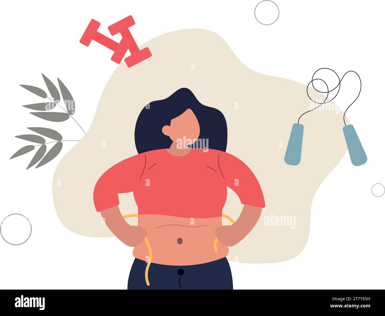 Weight loss.waist measurement and training plan.flat vector illustration. Stock Vector