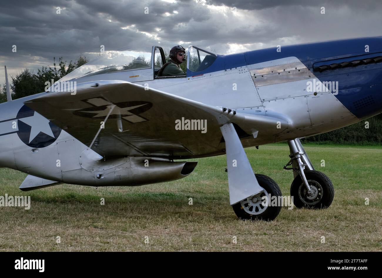 The North American Aviation P-51 Mustang is an American long-range, single-seat fighter and fighter-bomber used during World War II and the Korean War Stock Photo