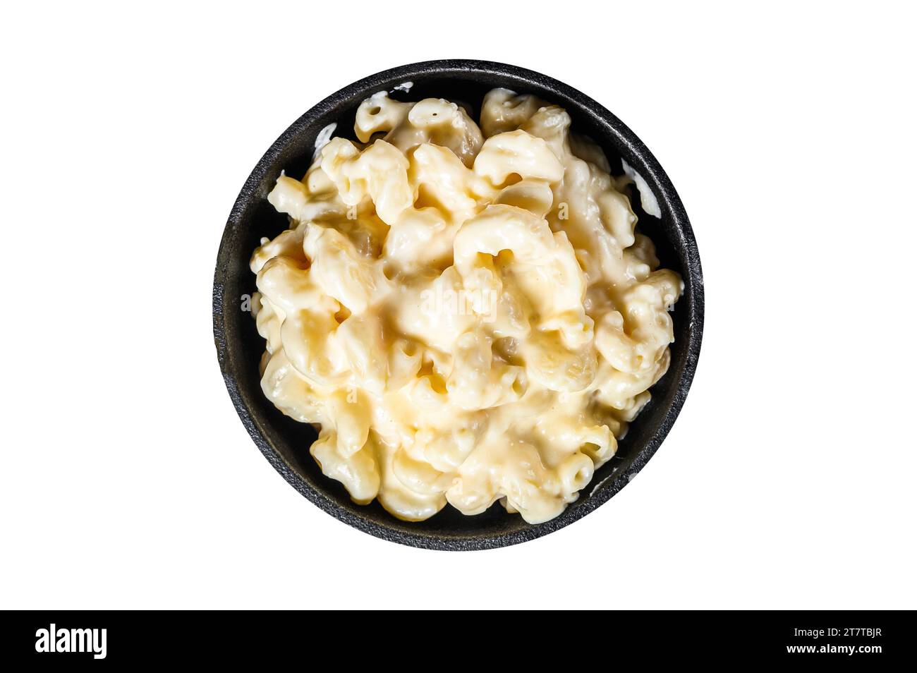 Mac and cheese, american style macaroni pasta in cheesy sauce. Isolated