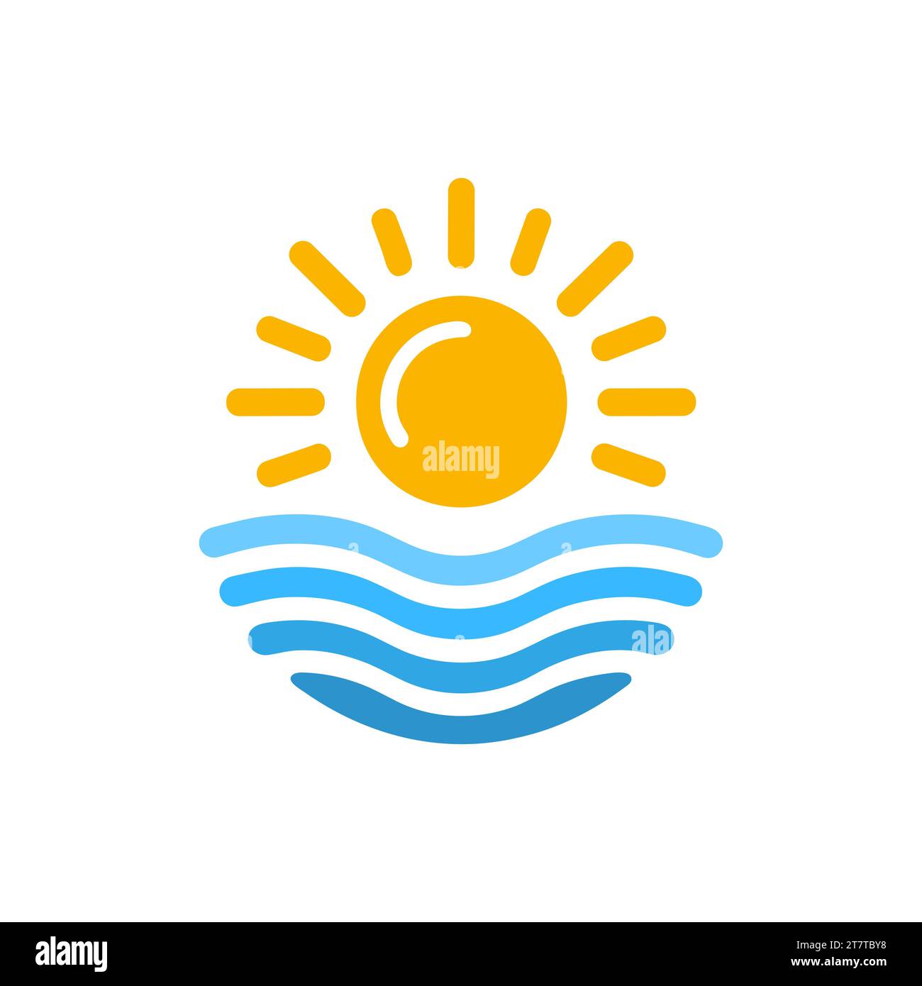 Sun icon over water. Global warming or climate change concept. Vector ...