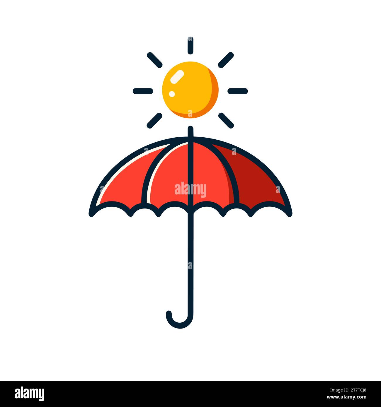 Red umbrella with Sun icon. Summer protection concept. Vector ...
