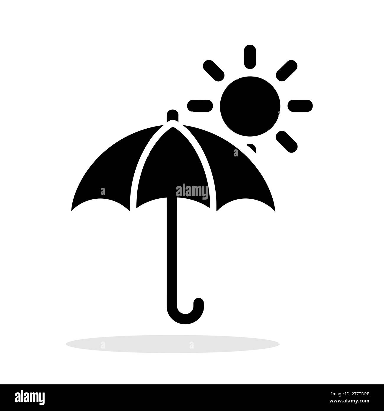 Black umbrella with Sun icon. Summer protection concept. Vector illustration Stock Vector