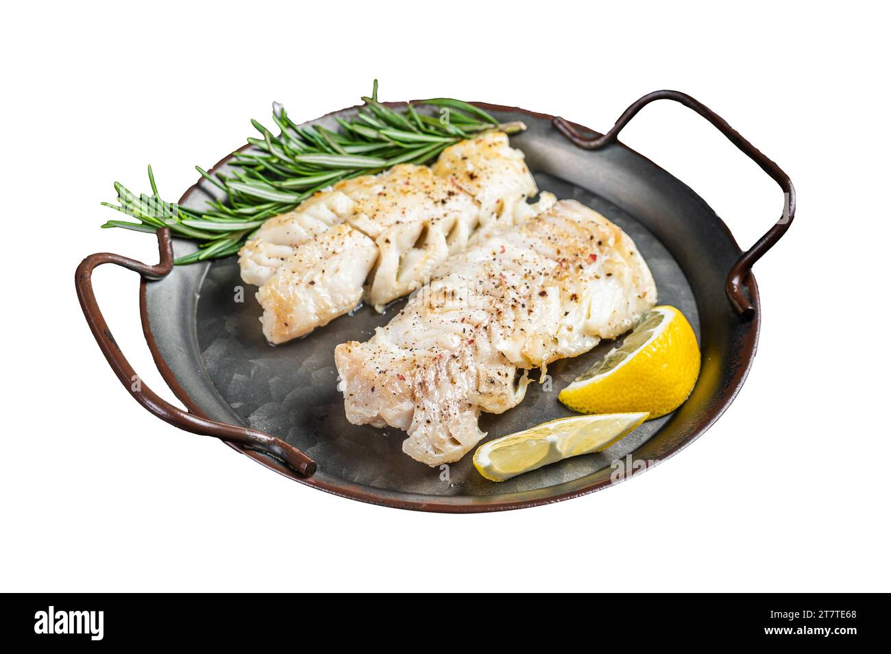 Roast Fillets of codfish, cooked cod fish meat. Isolated, white ...