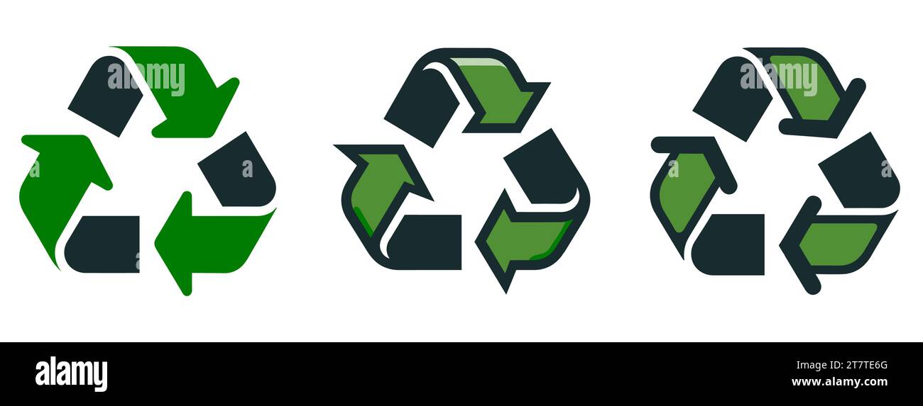 Recycling symbols set. Green recycling icon in flat design. Continuous