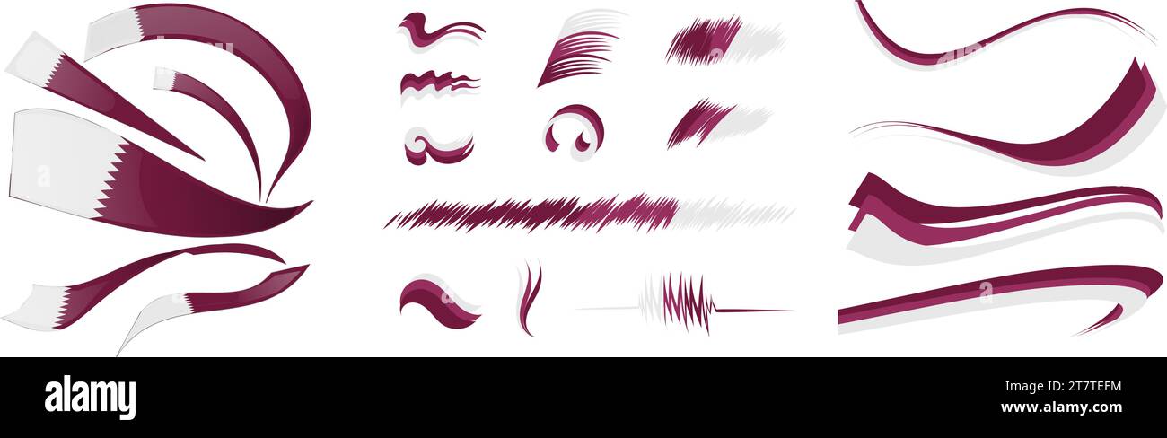 Quatar flag set elements, vector illustration on a white background Stock Vector