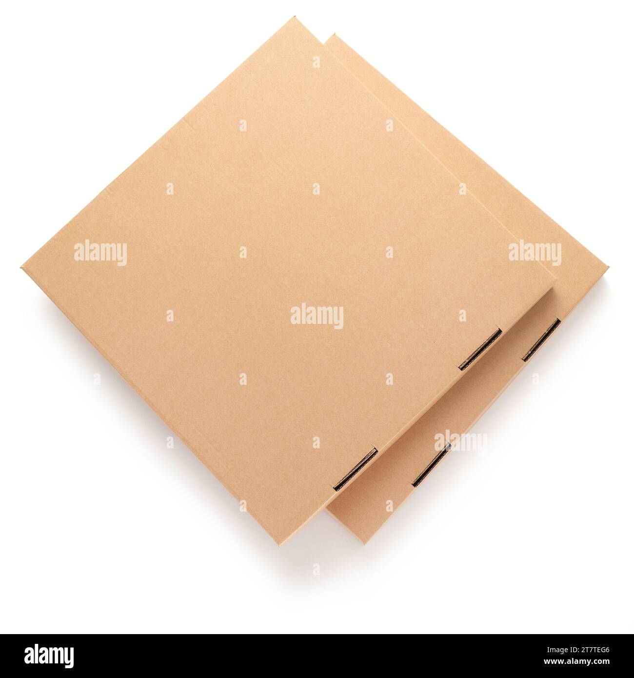 Two cardboard pizza boxes isolated on white background Stock Photo