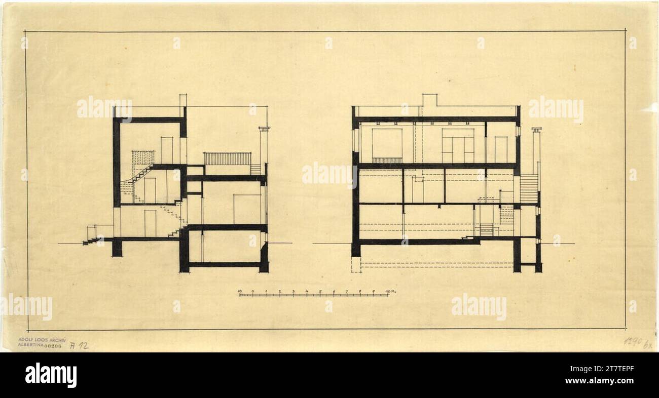 Adolf Loos (Entwerfer in) Villa Alexander Moissi, for the Lido, Venice, Italy, cuts. Transparent Paper; ink 1923 , 1923 Stock Photo